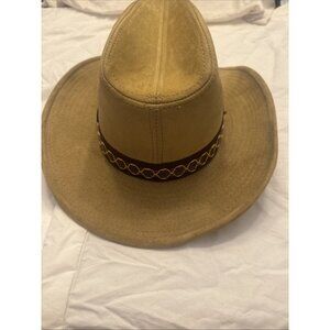 Vintage YA GW Cowboy Western Hat M 6 3/4-6 7/8 Camel Brown Faux Suede